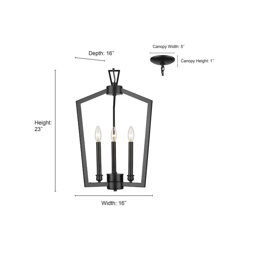 Millennium Lighting Lizabeth 3Lt Pendant, Black