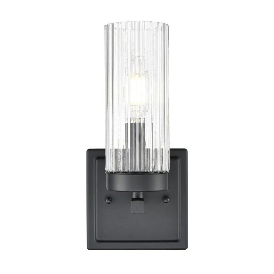 Millennium Lighting Iversen 1Lt 5" Wall Sconce, Black/Clear Reeded
