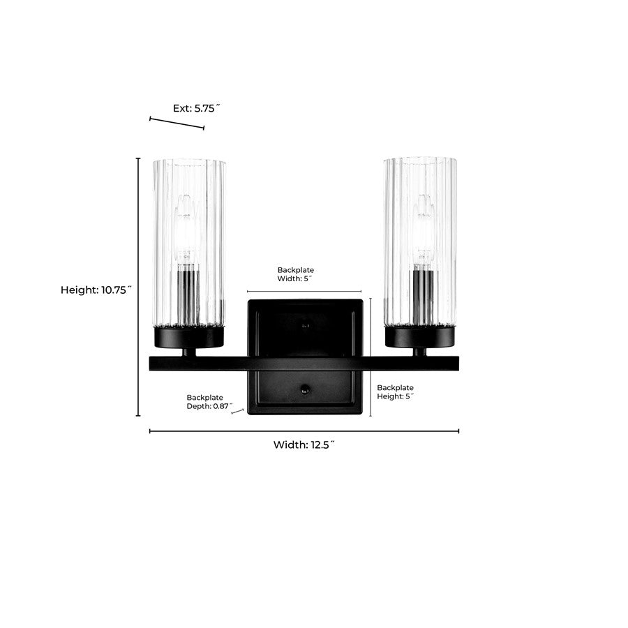Millennium Lighting Iversen 2Lt 13" Vanity, Chrome/Clear Reeded