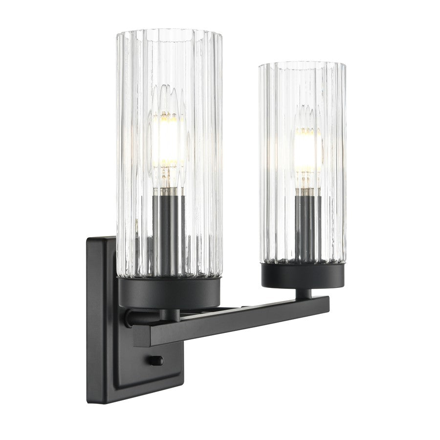Millennium Lighting Iversen 2Lt 13" Vanity, Black/Clear Reeded