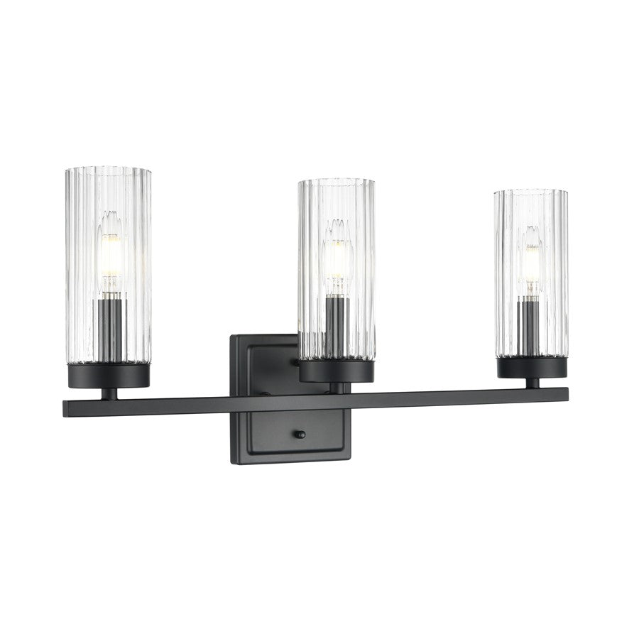 Millennium Lighting Iversen 3Lt 21" Vanity, Black/Clear Reeded - 46003-MB