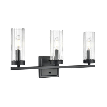 Millennium Lighting Iversen 3Lt 21" Vanity, Black/Clear Reeded - 46003-MB