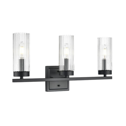 Millennium Lighting Iversen 3Lt 21" Vanity, Black/Clear Reeded - 46003-MB