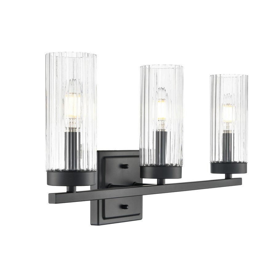 Millennium Lighting Iversen 3Lt 21" Vanity, Black/Clear Reeded
