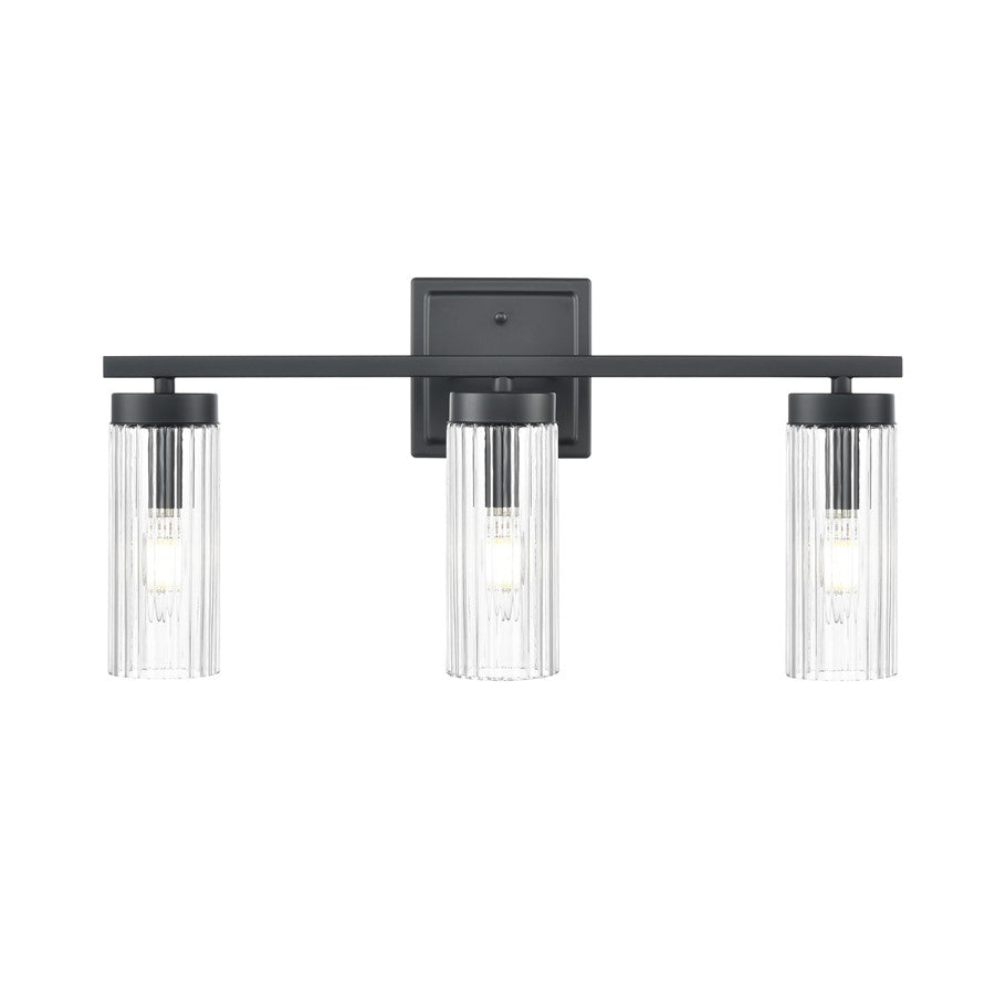 Millennium Lighting Iversen 3Lt 21" Vanity, Black/Clear Reeded