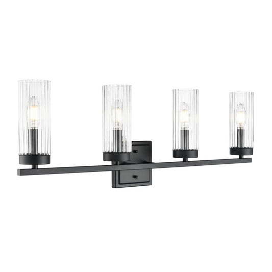 Millennium Lighting Iversen 4Lt 30" Vanity, Black/Clear Reeded - 46004-MB