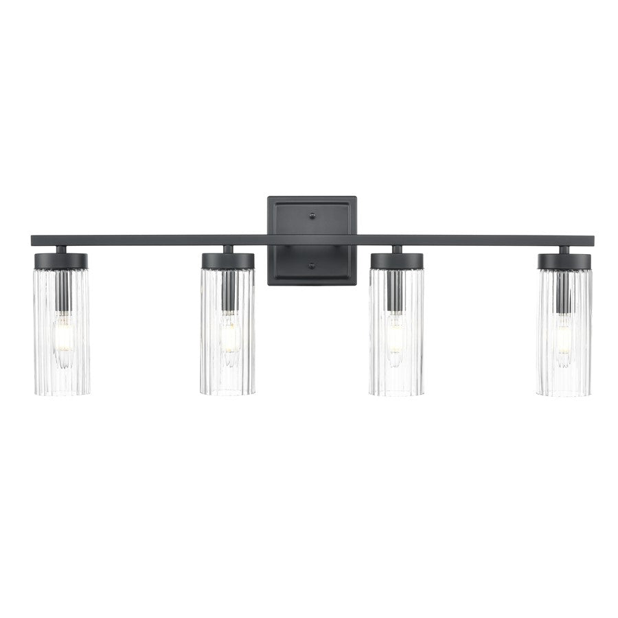 Millennium Lighting Iversen 4Lt 30" Vanity, Black/Clear Reeded