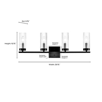 Millennium Lighting Iversen 4Lt 30" Vanity, Black/Clear Reeded