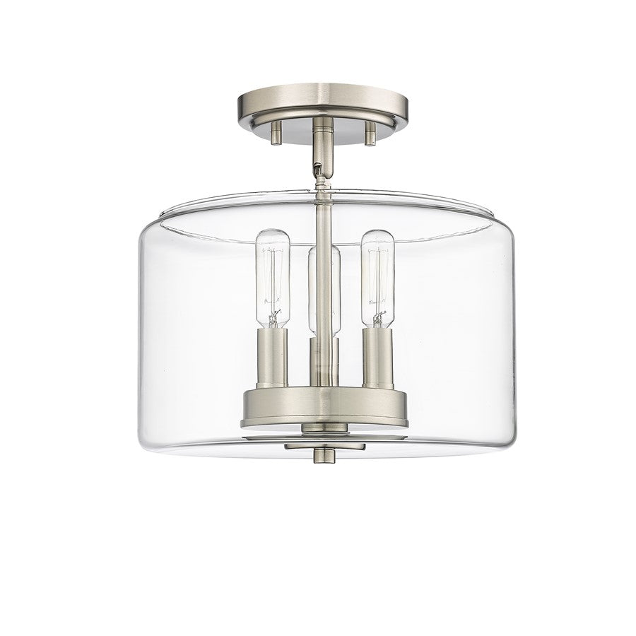 Millennium Lighting Asheville 3Lt Semi-Flush Mount, Nickel/Clear