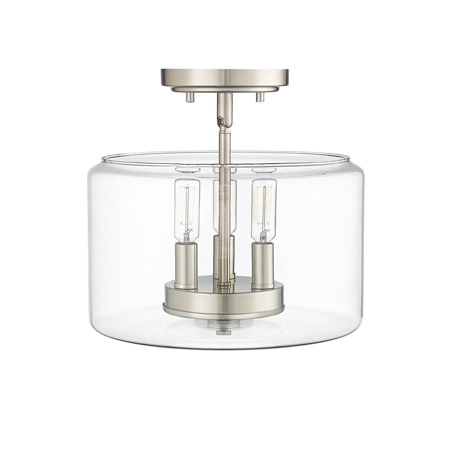 Millennium Lighting Asheville 3Lt Semi-Flush Mount, Nickel/Clear