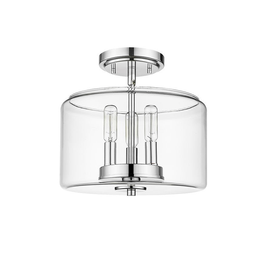 Millennium Asheville 3Lt Semi Flush Mount, Chrome/Clear