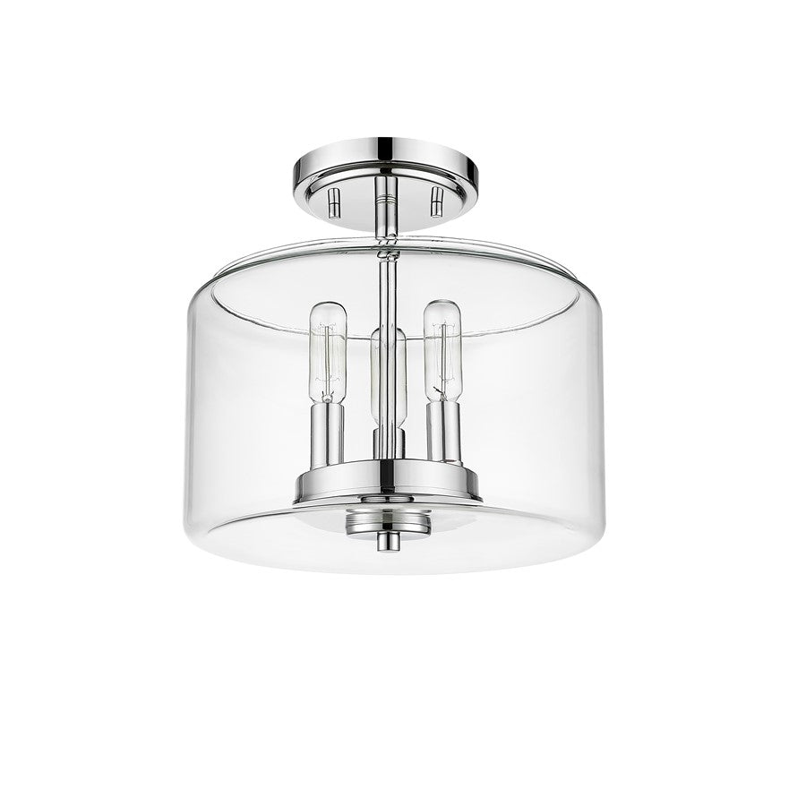 Millennium Asheville 3Lt Semi Flush Mount, Chrome/Clear
