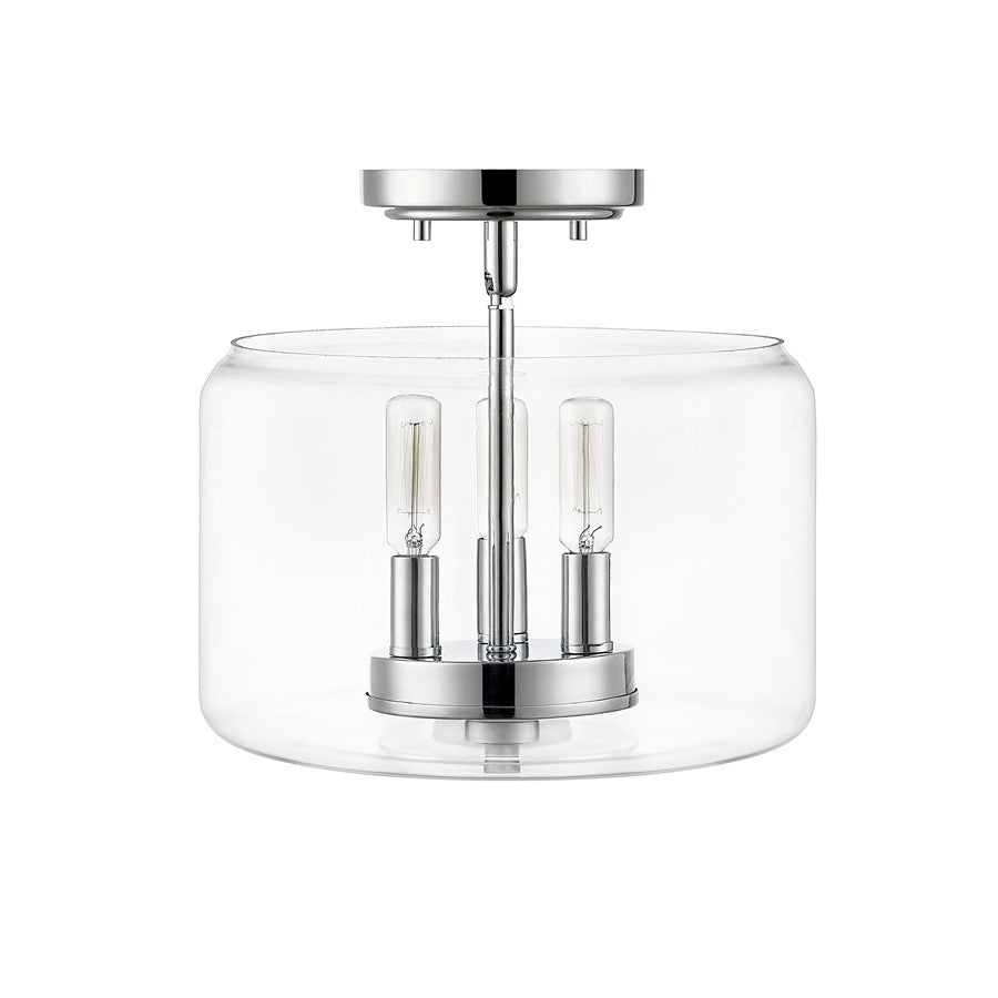 Millennium Asheville 3Lt Semi Flush Mount, Chrome/Clear