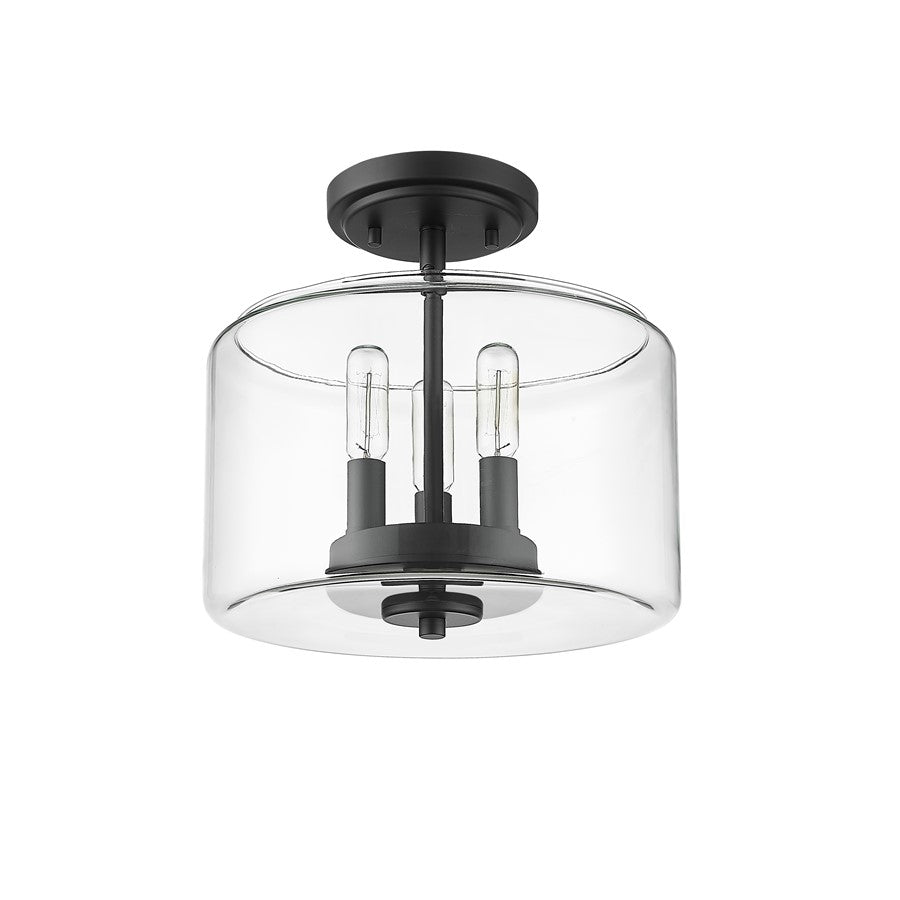 Millennium Lighting Asheville 3Lt Semi-Flush Mount, Black/Clear