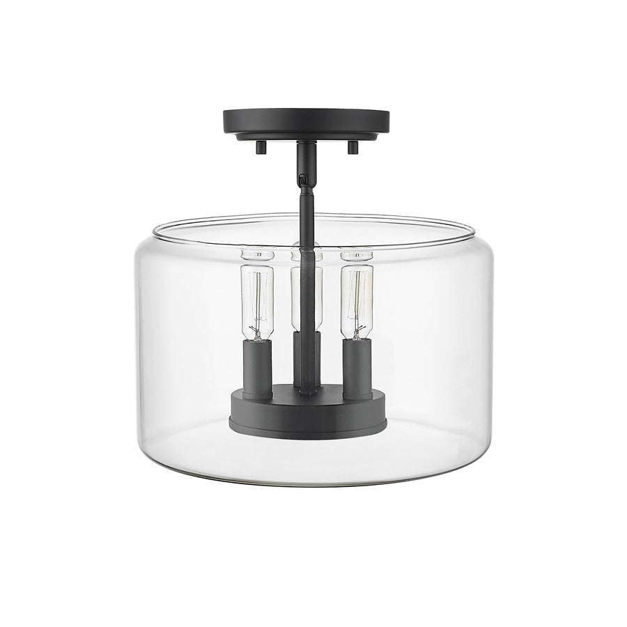 Millennium Lighting Asheville 3Lt Semi-Flush Mount, Black/Clear