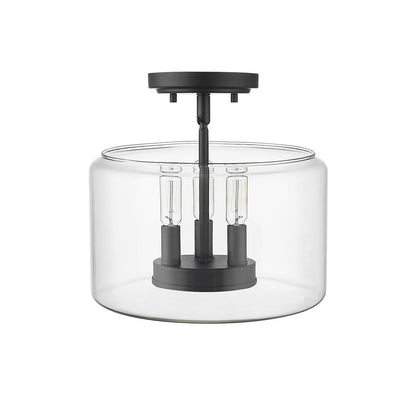 Millennium Lighting Asheville 3Lt Semi-Flush Mount, Black/Clear