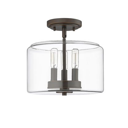 Millennium Asheville 3Lt Semi Flush Mount, Rubbed Bronze/Clear