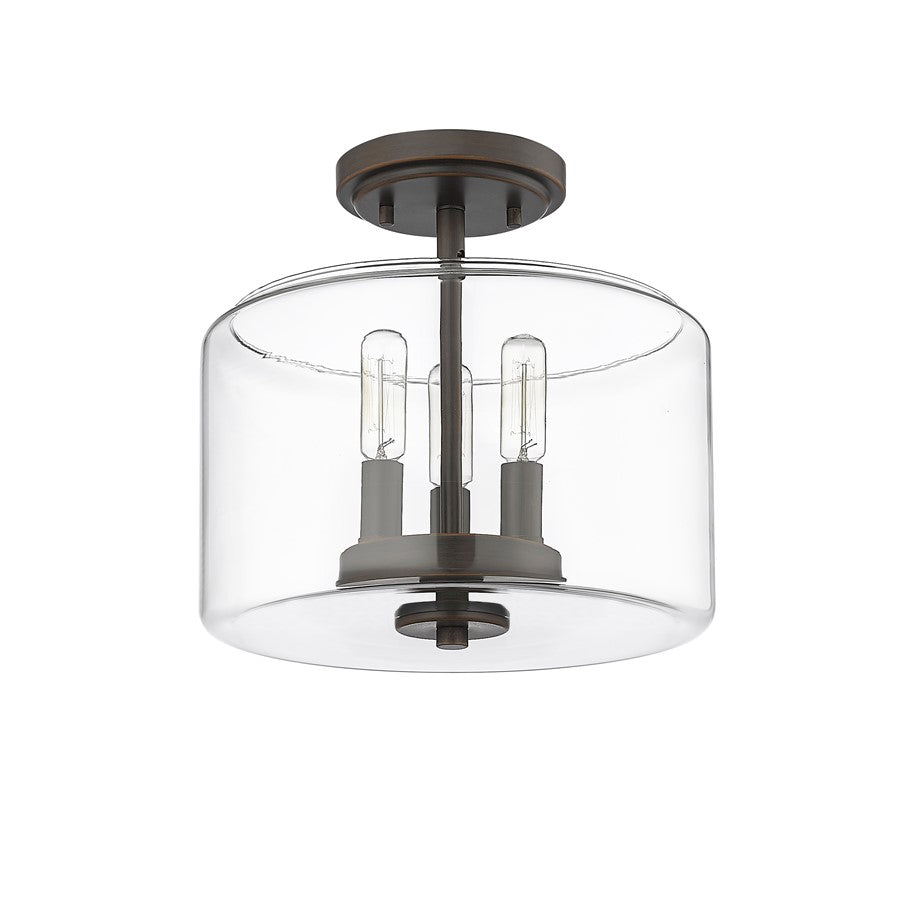 Millennium Asheville 3Lt Semi Flush Mount, Rubbed Bronze/Clear