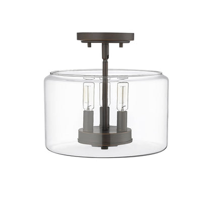 Millennium Asheville 3Lt Semi Flush Mount, Rubbed Bronze/Clear