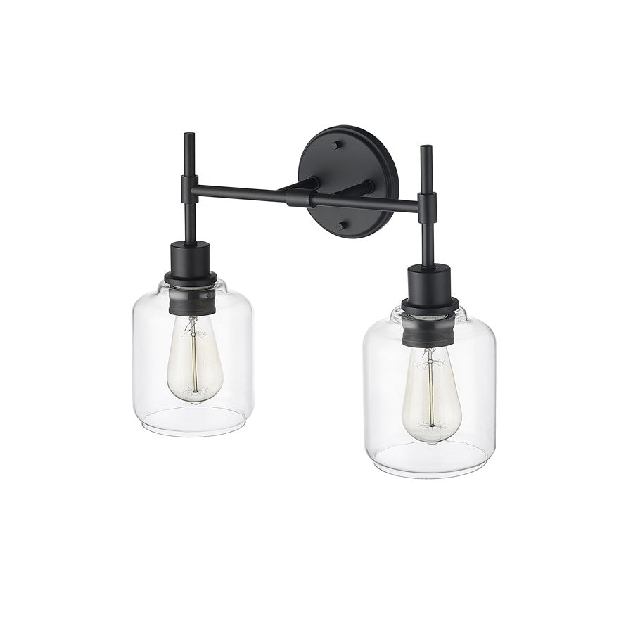 Millennium Lighting Asheville 2Lt Bathroom Vanity Light, Black/Clear