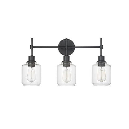 Millennium Lighting Asheville 3Lt Vanity, Black/Clear - 46943-MB