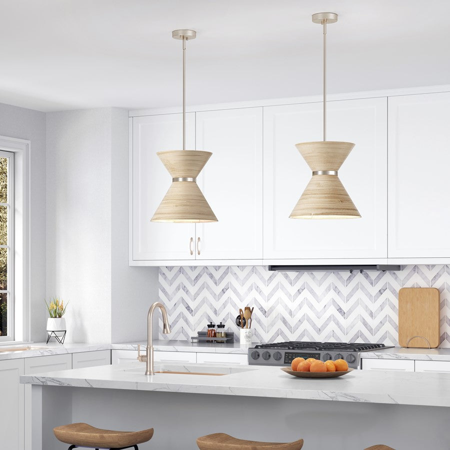 Millennium Lighting Jaycen 1Lt Pendant, Brushed Nickel/Bamboo Nature