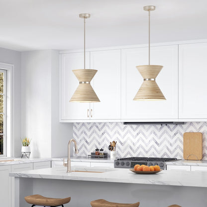 Millennium Lighting Jaycen 1Lt Pendant, Brushed Nickel/Bamboo Nature