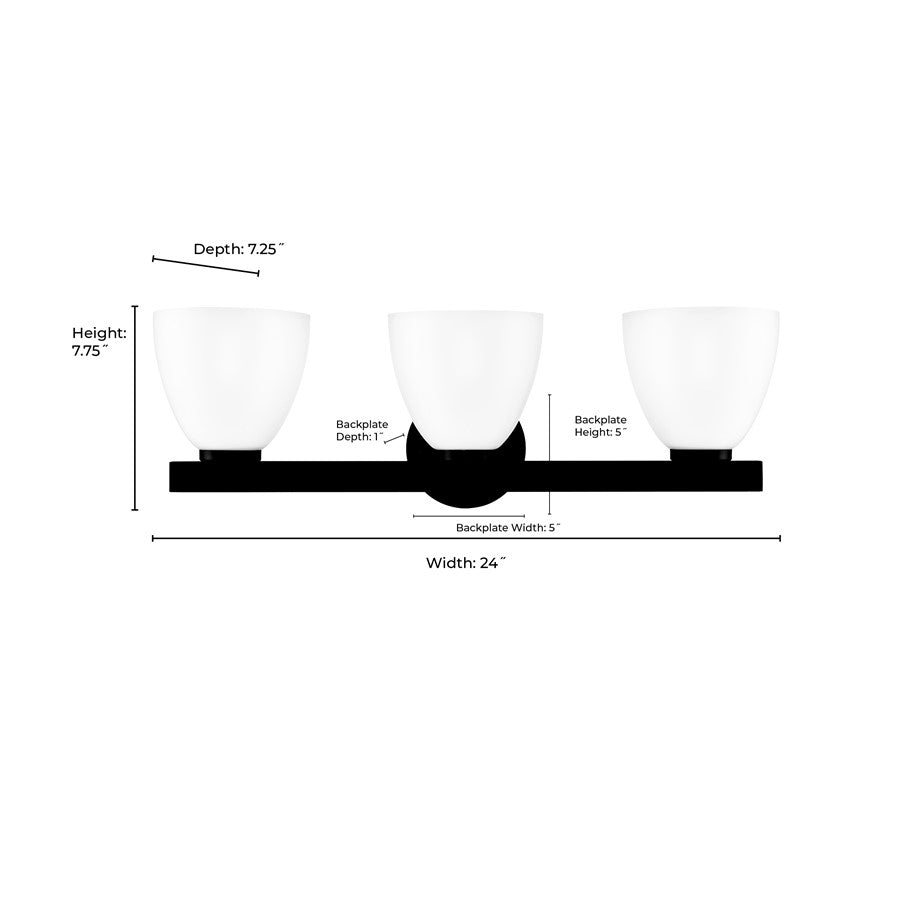 Millennium Lighting Apria 3Lt 24" Vanity, Black/Opal