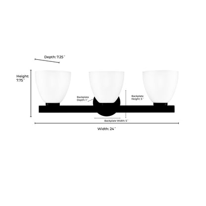 Millennium Lighting Apria 3Lt 24" Vanity, Black/Opal