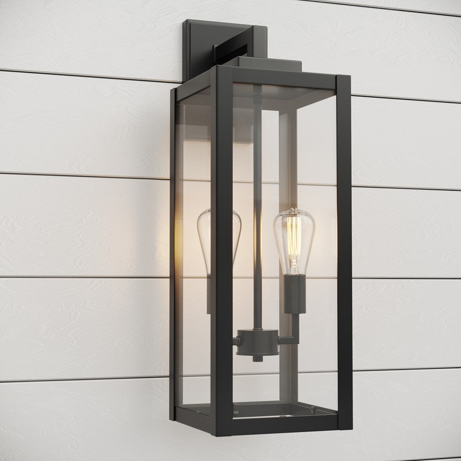 929 Lighting Atless 2Lt Outdoor Wall Lantern, Black/Clear