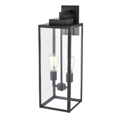 929 Lighting Atless 2Lt Outdoor Wall Lantern, Black/Clear