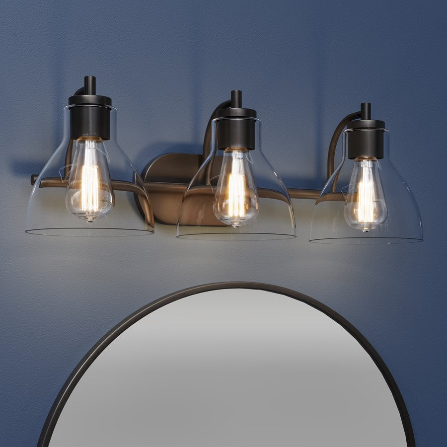 Millennium Lighting Knightsdale 25.25" 3Lt Vanity, Matte Black/Clear