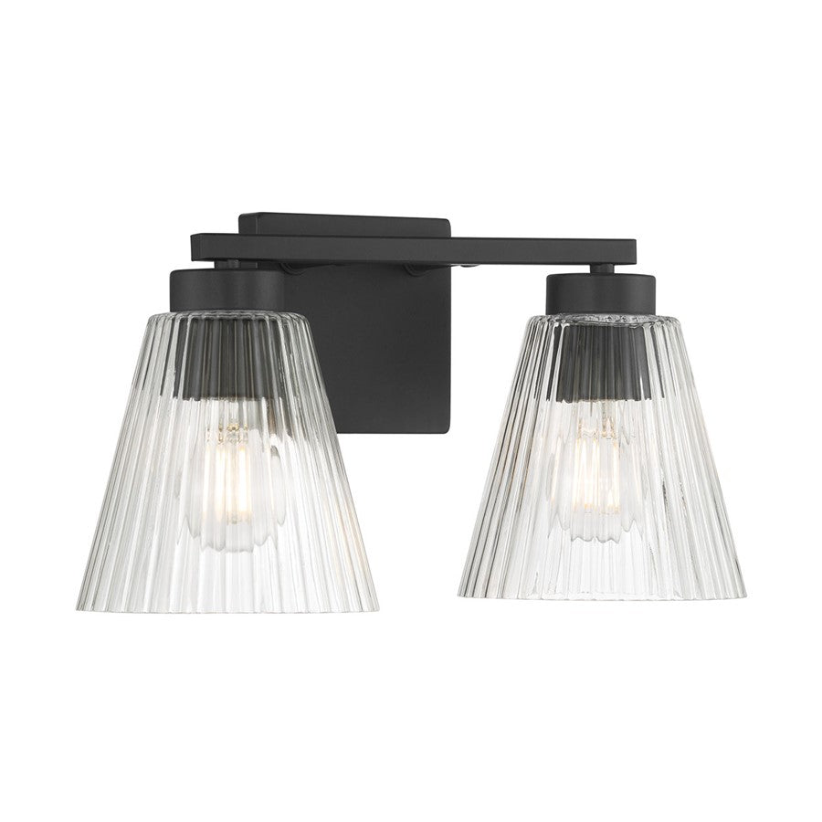 Millennium Riville 2Lt Bathroom Vanity Light, Black/Clear Striated