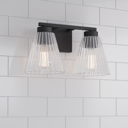 Millennium Riville 2Lt Bathroom Vanity Light, Black/Clear Striated