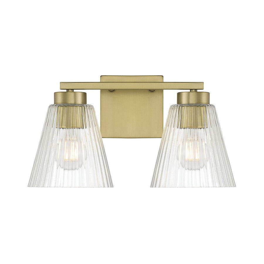 Millennium Riville 2Lt Bathroom Vanity Light, Brass/Clear Striated