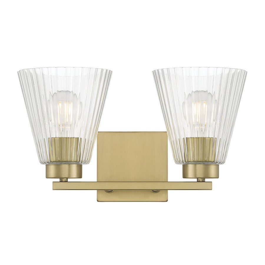 Millennium Riville 2Lt Bathroom Vanity Light, Brass/Clear Striated