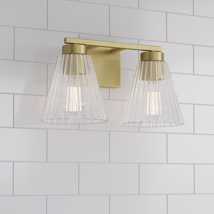 Millennium Riville 2Lt Bathroom Vanity Light, Brass/Clear Striated
