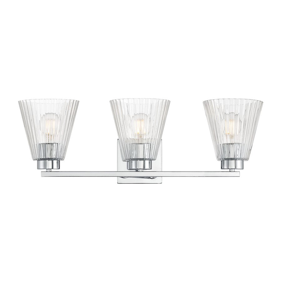 Millennium Riville 3Lt Bathroom Vanity Light, Chrome/Clear Striated