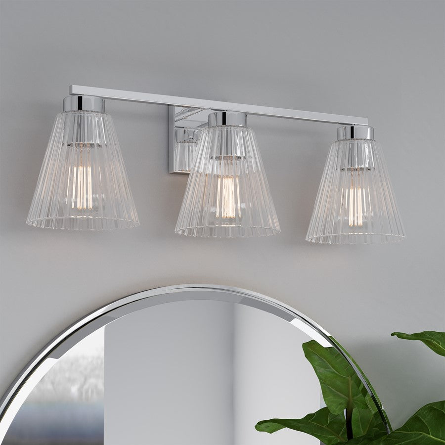 Millennium Riville 3Lt Bathroom Vanity Light, Chrome/Clear Striated