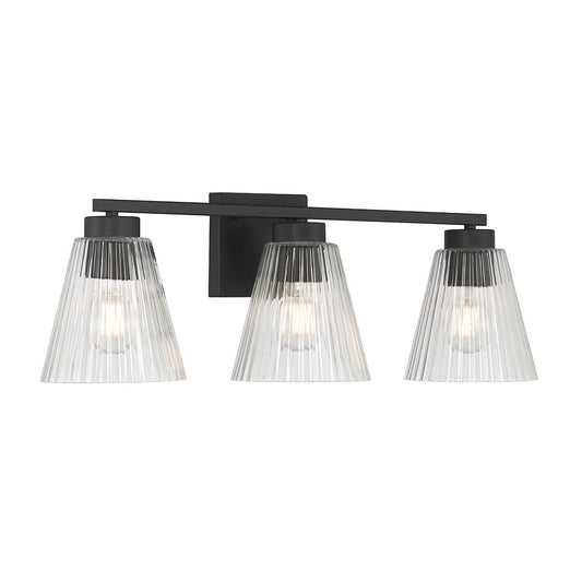 Millennium Riville 3Lt Bathroom Vanity Light, Black/Clear Striated - 63003-MB
