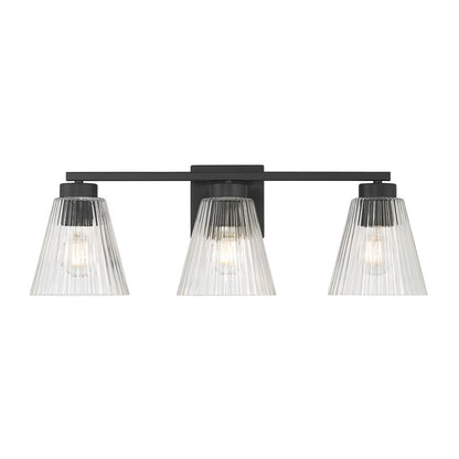 Millennium Riville 3Lt Bathroom Vanity Light, Black/Clear Striated