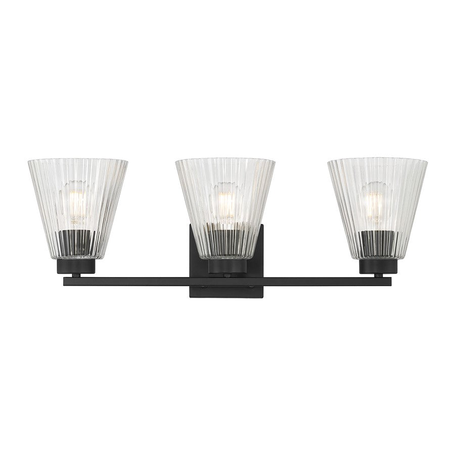 Millennium Riville 3Lt Bathroom Vanity Light, Black/Clear Striated