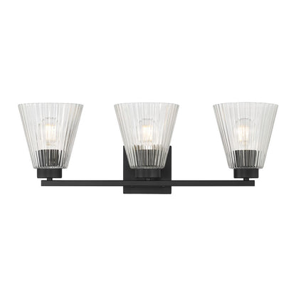Millennium Riville 3Lt Bathroom Vanity Light, Black/Clear Striated