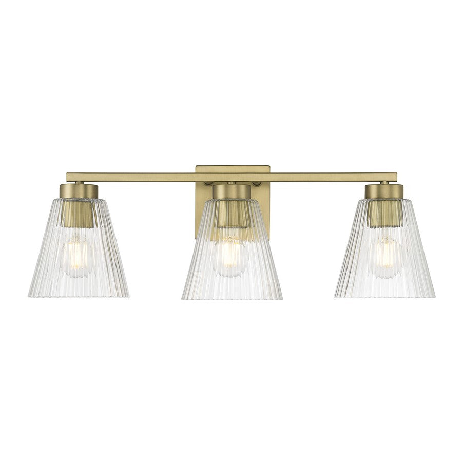 Millennium Riville 3Lt Bathroom Vanity Light, Brass/Clear Striated