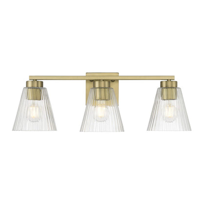 Millennium Riville 3Lt Bathroom Vanity Light, Brass/Clear Striated