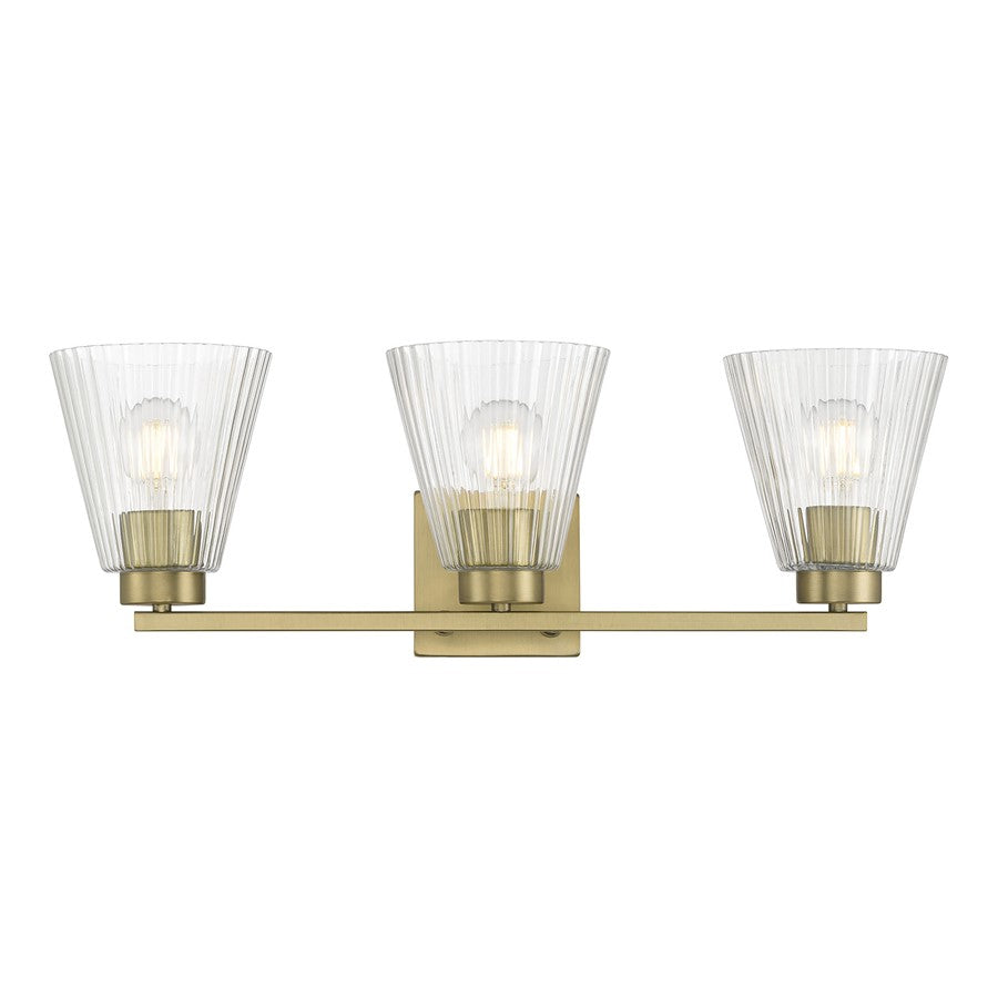 Millennium Riville 3Lt Bathroom Vanity Light, Brass/Clear Striated