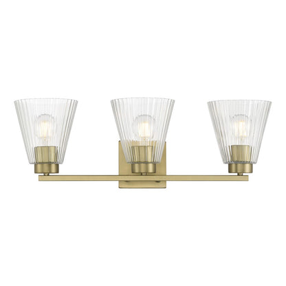 Millennium Riville 3Lt Bathroom Vanity Light, Brass/Clear Striated
