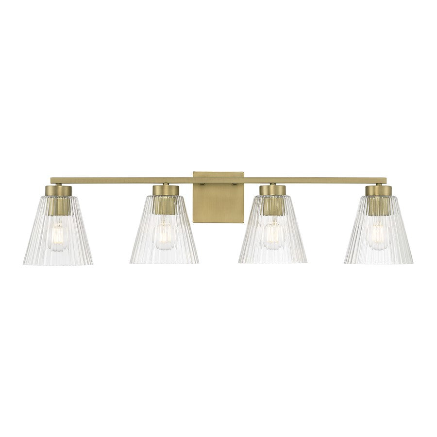 Millennium Riville 4Lt Bathroom Vanity Light, Brass/Clear Striated