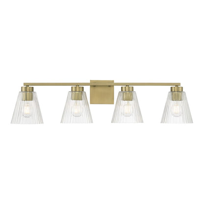 Millennium Riville 4Lt Bathroom Vanity Light, Brass/Clear Striated