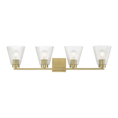 Millennium Riville 4Lt Bathroom Vanity Light, Brass/Clear Striated